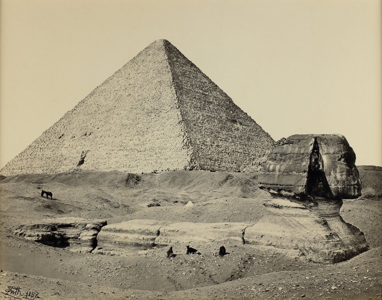 Velká pyramida a Velká sfinga, Egypt od Francis Frith