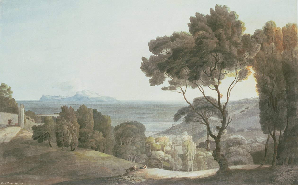 Italská krajina, pohled na Capri, 1784 od Francis Towne