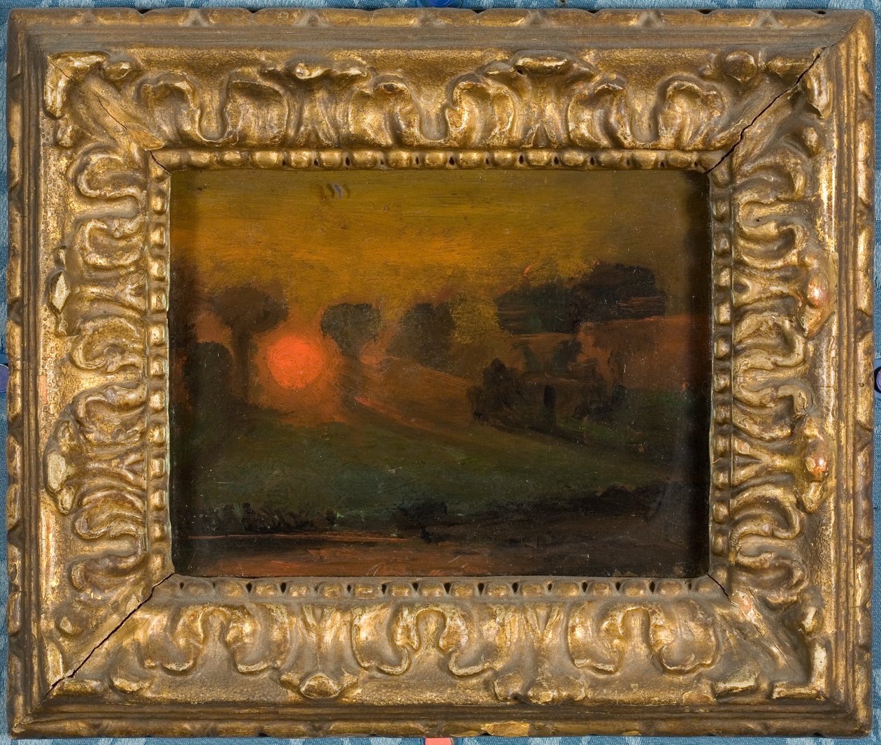 Západ slunce skrz stromy, cca 1855 (olej na kartě) od Francis Danby