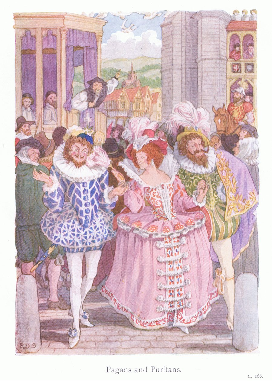 Pohané a puritáni (barevná litografie) od Francis Donkin Bedford