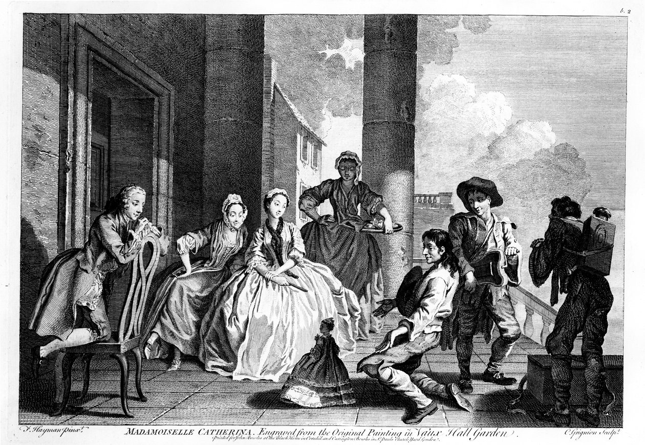 Madamoiselle Catherina, vyryl Charles Grignion (1743) od Francis Hayman