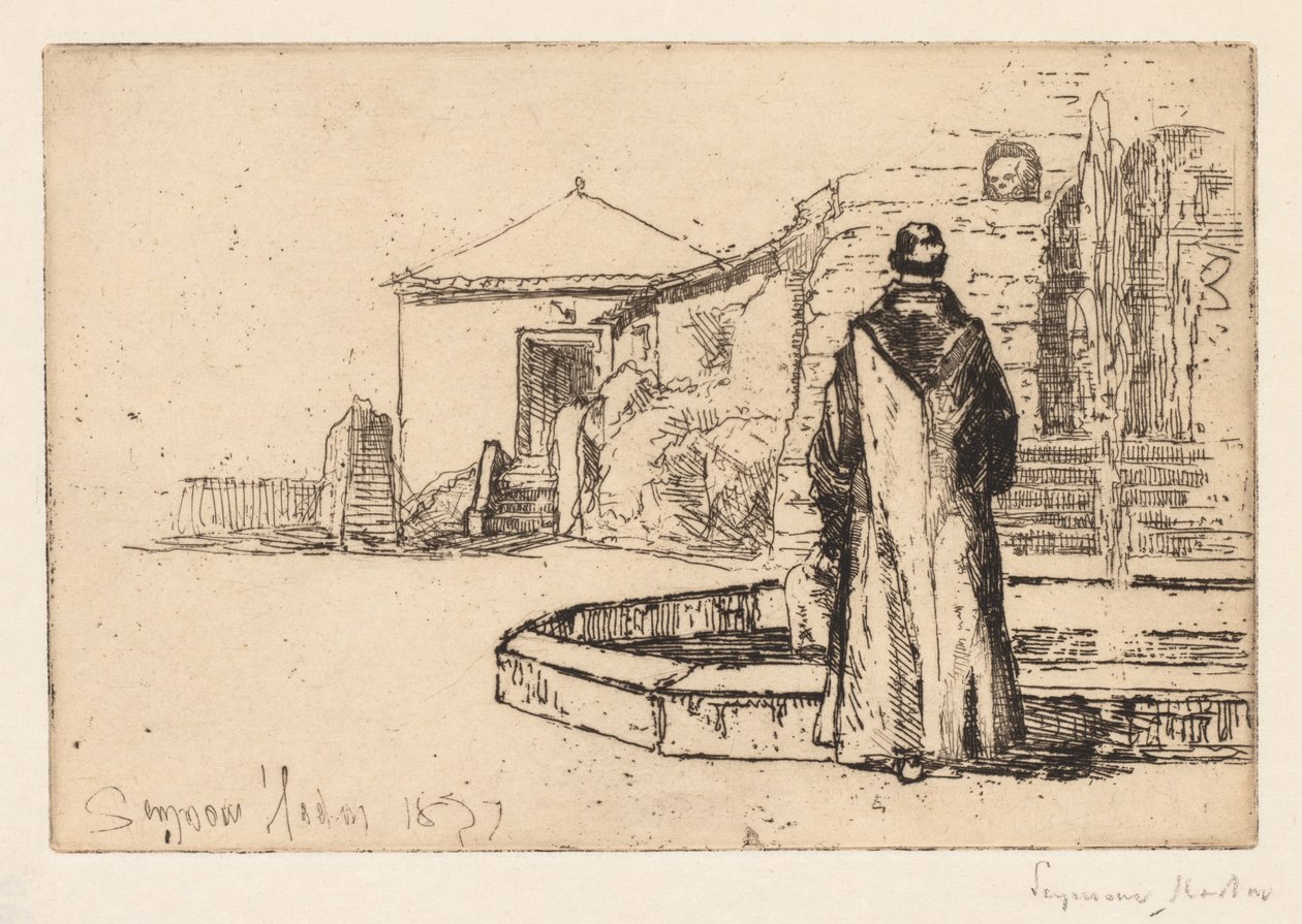 Mnich u fontány, 1877. od Francis Seymour Haden