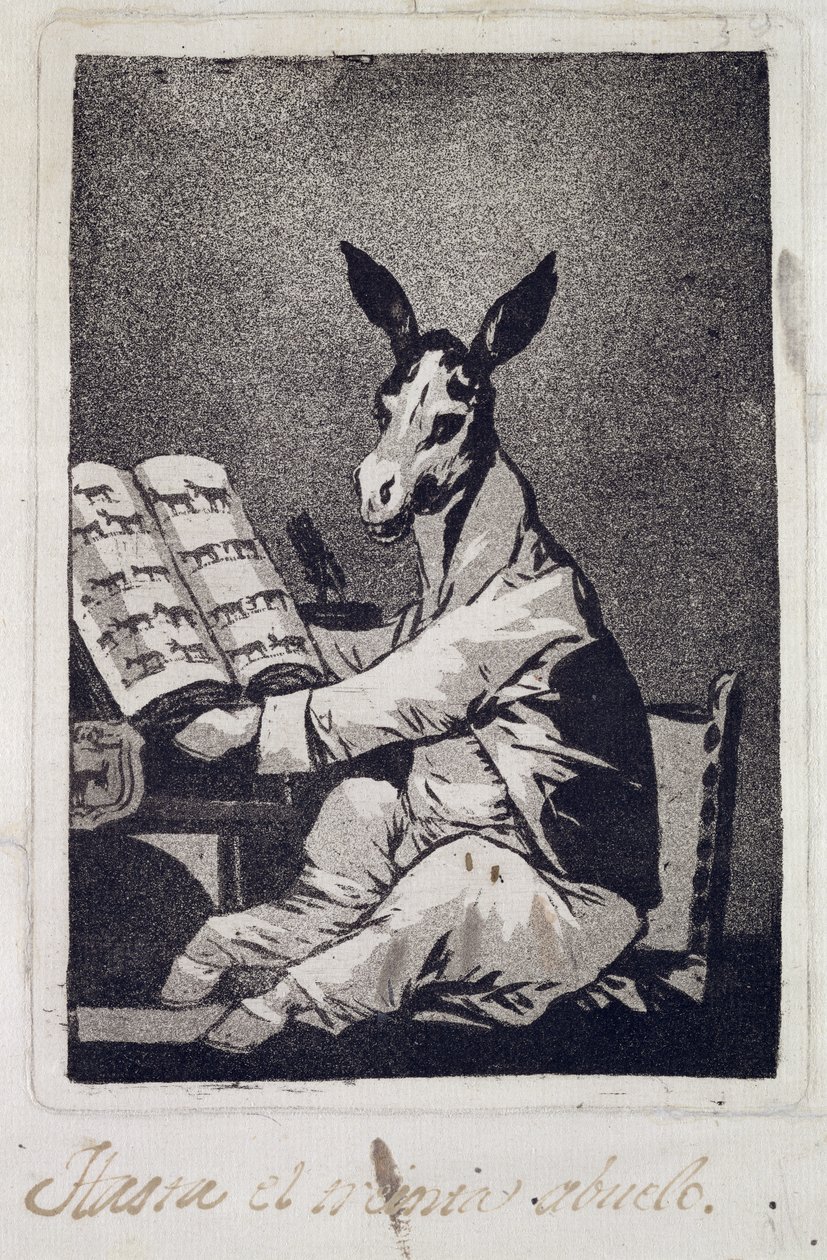 Jak daleko zpět jako jeho dědeček, deska 39 „Los Caprichos“, 1799 (akvatinta) od Francisco de Goya