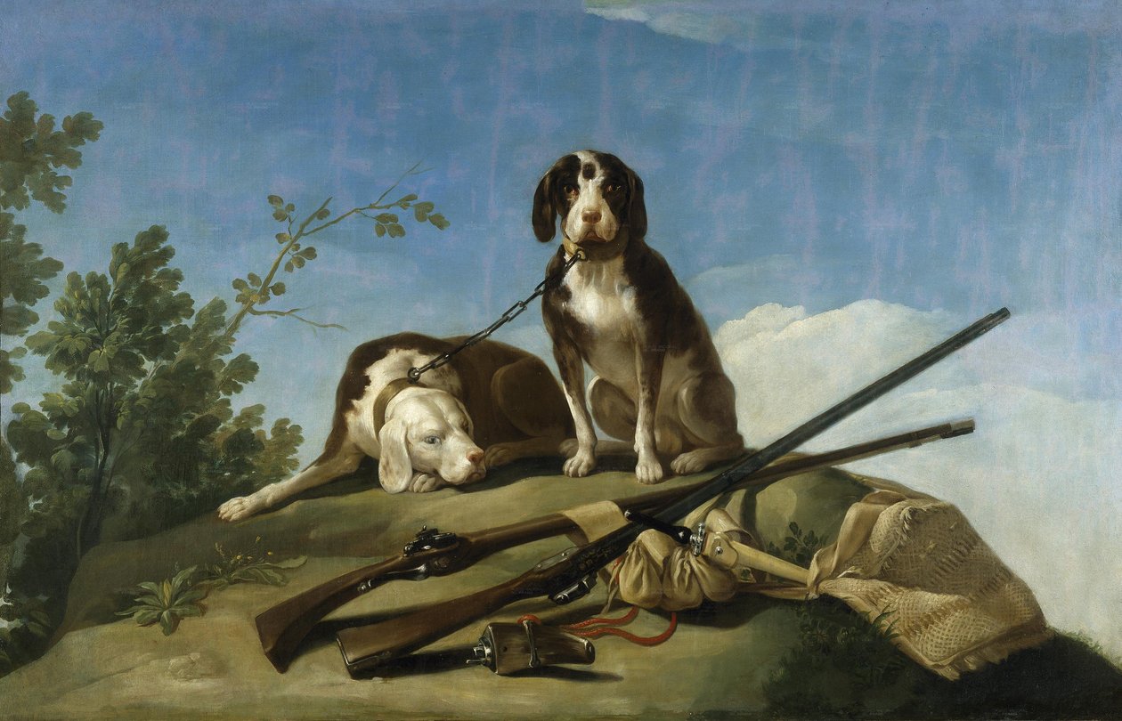 Psi a lovecké nástroje od Francisco de Goya