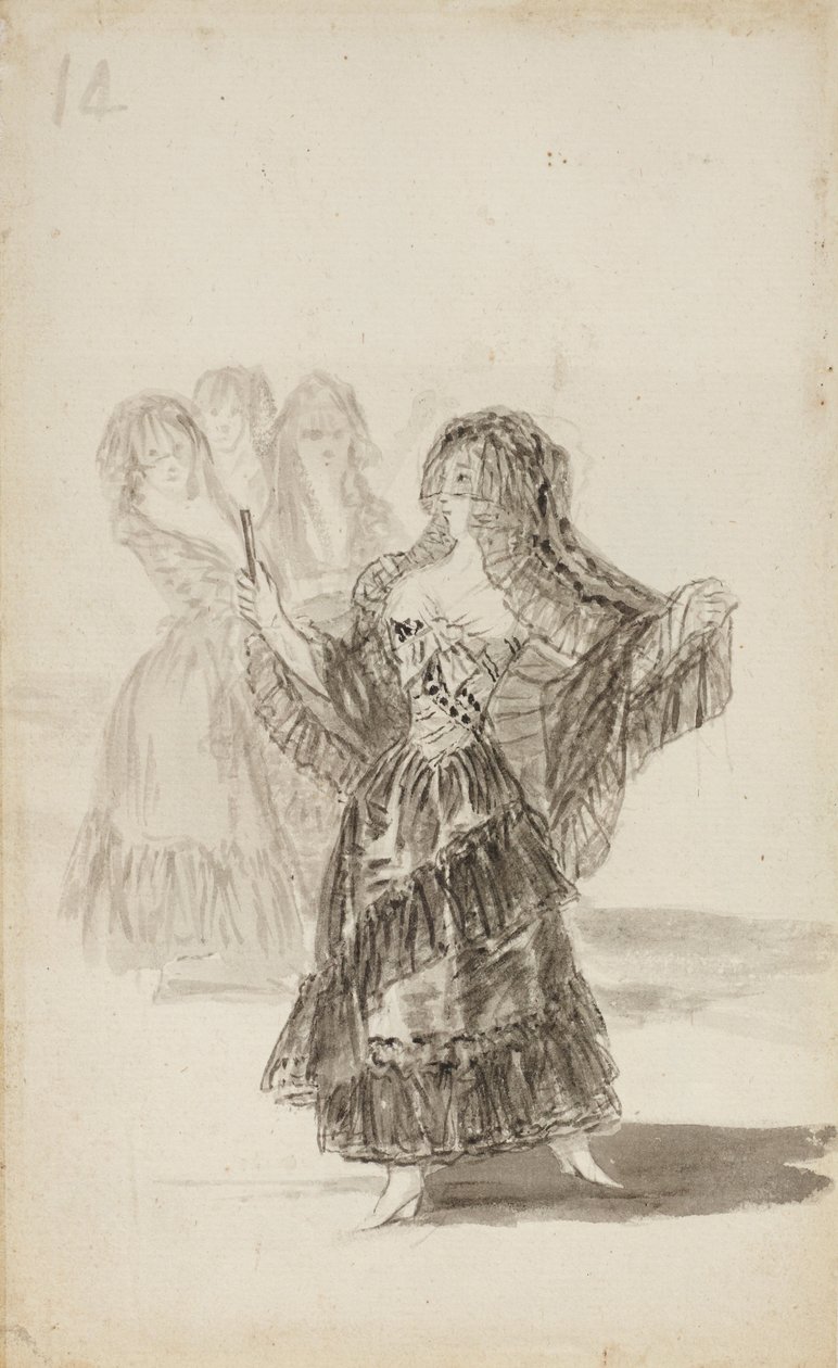 Dvě objímající se Máje (recto); Mája defilující před třemi dalšími (verso) od Francisco de Goya