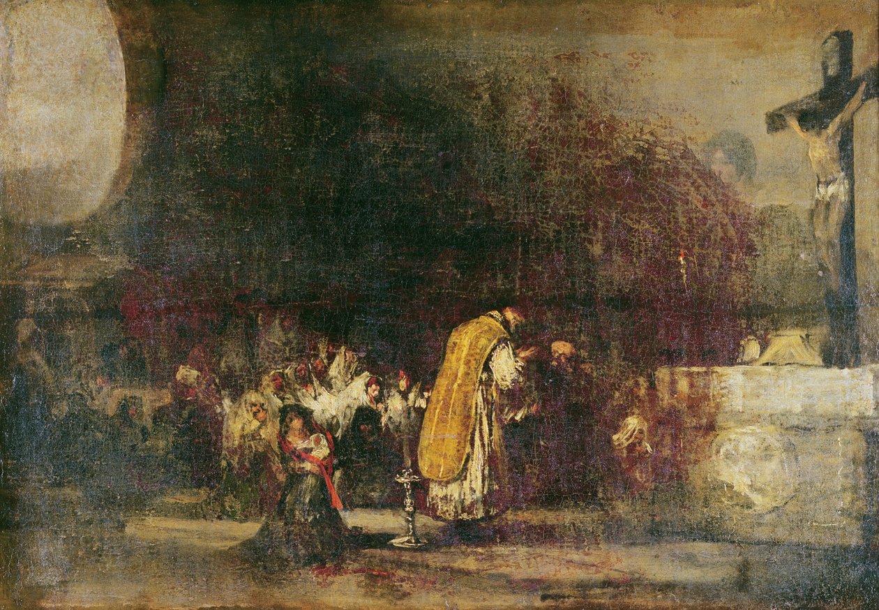Mše zobrazující obřad známý jako "kostelení žen od Francisco de Goya