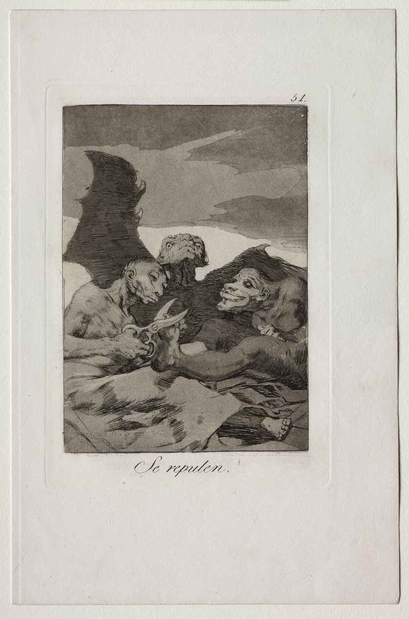 Caprichos: Oni se smrkají. od Francisco de Goya