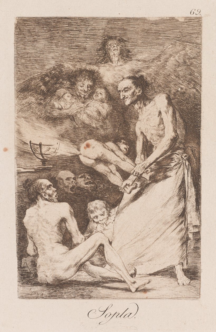 Vítr, konec 18.-začátek 19. století (tisk) od Francisco de Goya