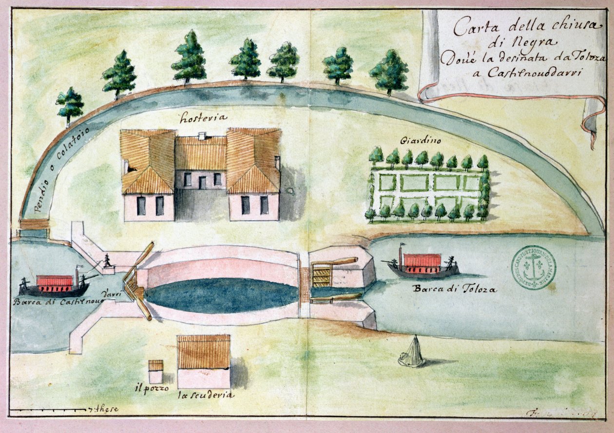 Nákres zdymadla v Niagara na Canal du Midi od Francois Andreossy