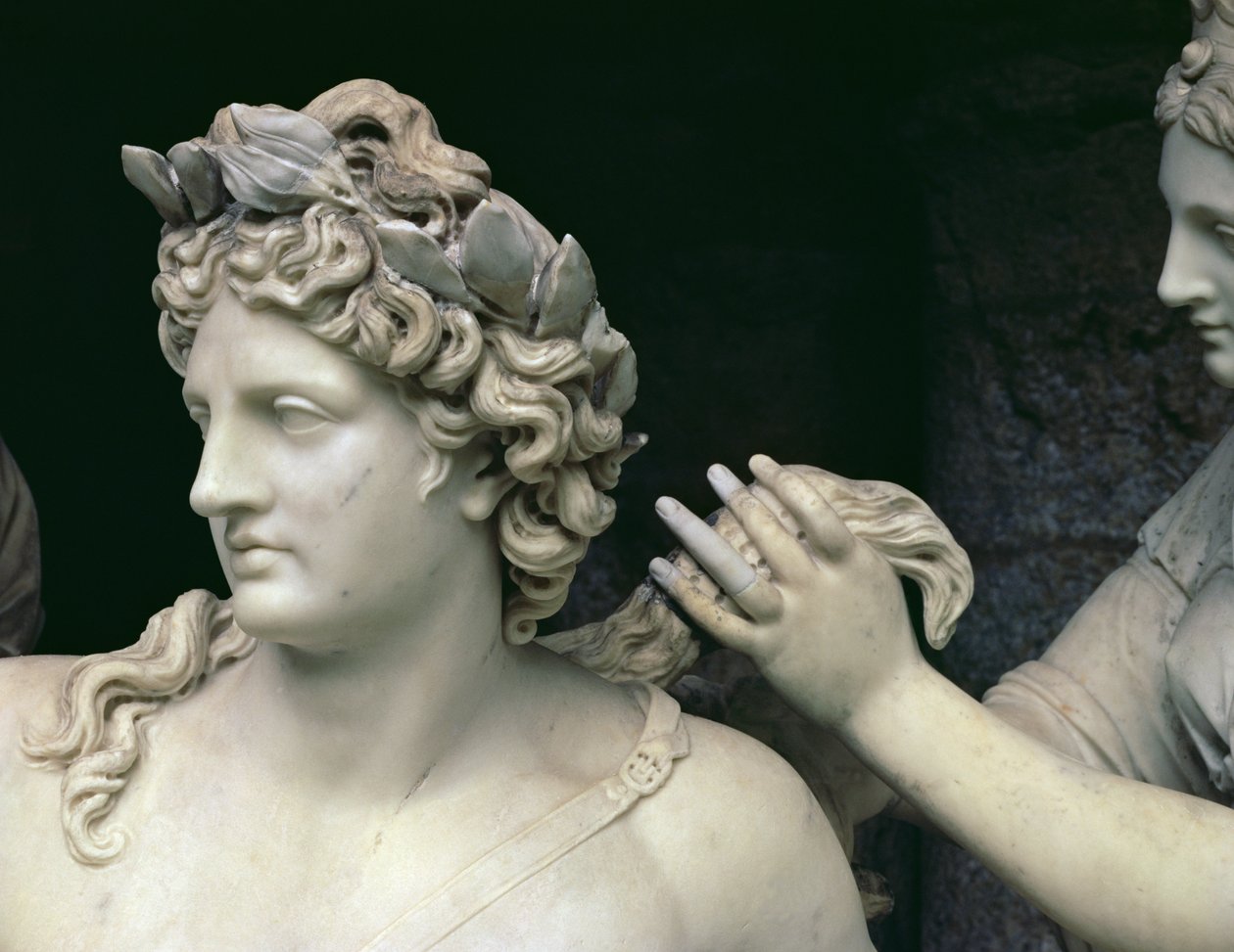 Apollo Tended by the Nymphs, detail zobrazující hlavu Apolla, určenou pro jeskyni Thetis, popravený s pomocí Thomase Regnaudina 1622-1706 1666-75 mramorový detail z 89799 od Francois Girardon