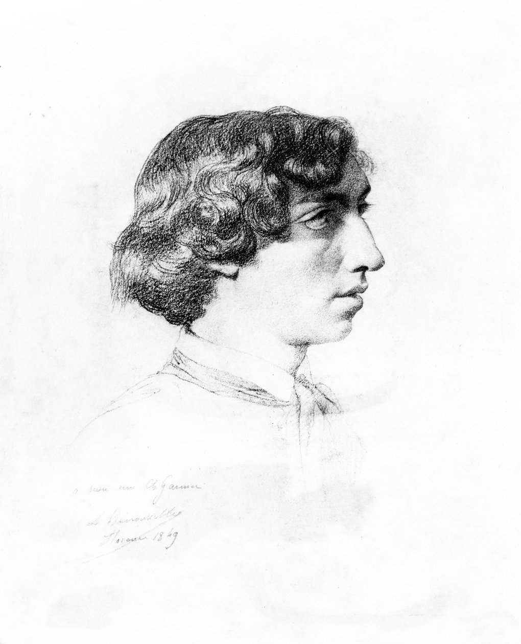 Portrét Charlese Garniera jako mladého muže, 1849 (pastel a uhel) od Francois Leon Benouville