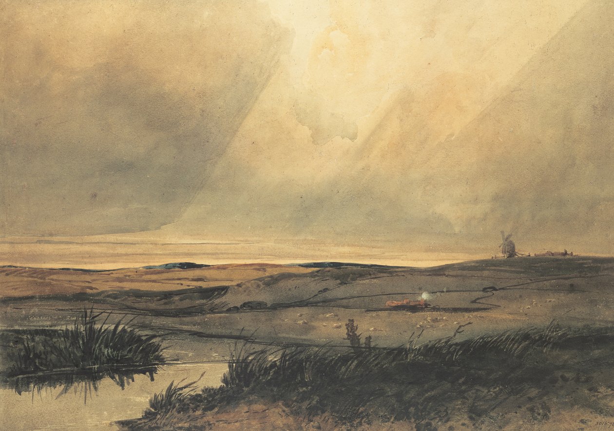 Vřesoviště s větrným mlýnem od Francois Louis Thomas Francia