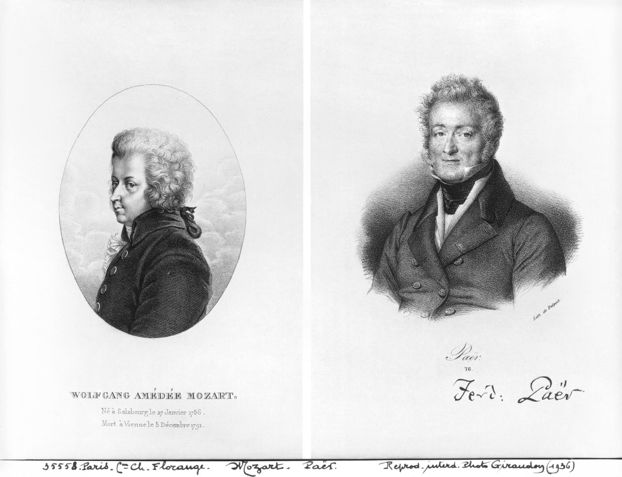 Wolfgang Amedeus Mozart (1756-91) a Ferdinando Paer (1771-1839) od Francois Seraphin Delpech