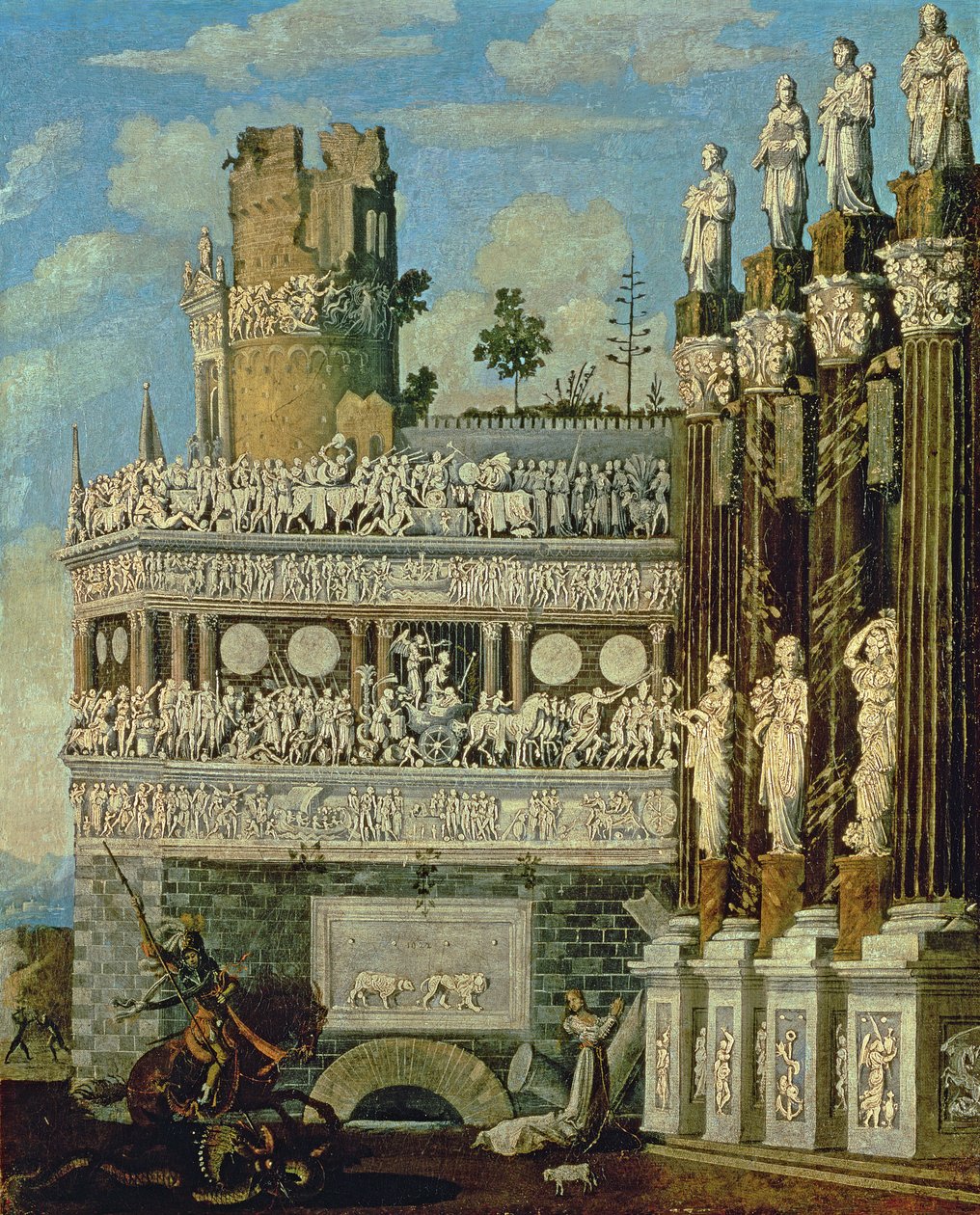 Fantastická architektura se svatým Jiřím a drakem, 1622 od Francois de Nome