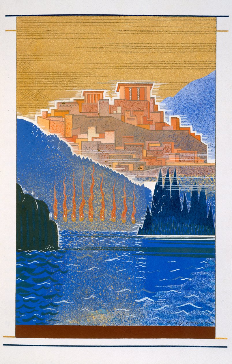 Město Trója od moře, ilustrace z Homérova "Odyssea", překlad Victor Berard, 1929-33 od Francois Louis Schmied