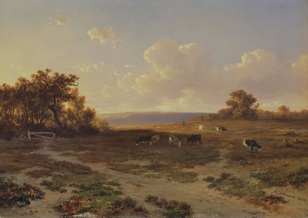 Krajina vřesoviště s krávami, 1852 od Francois Auguste Ortmans