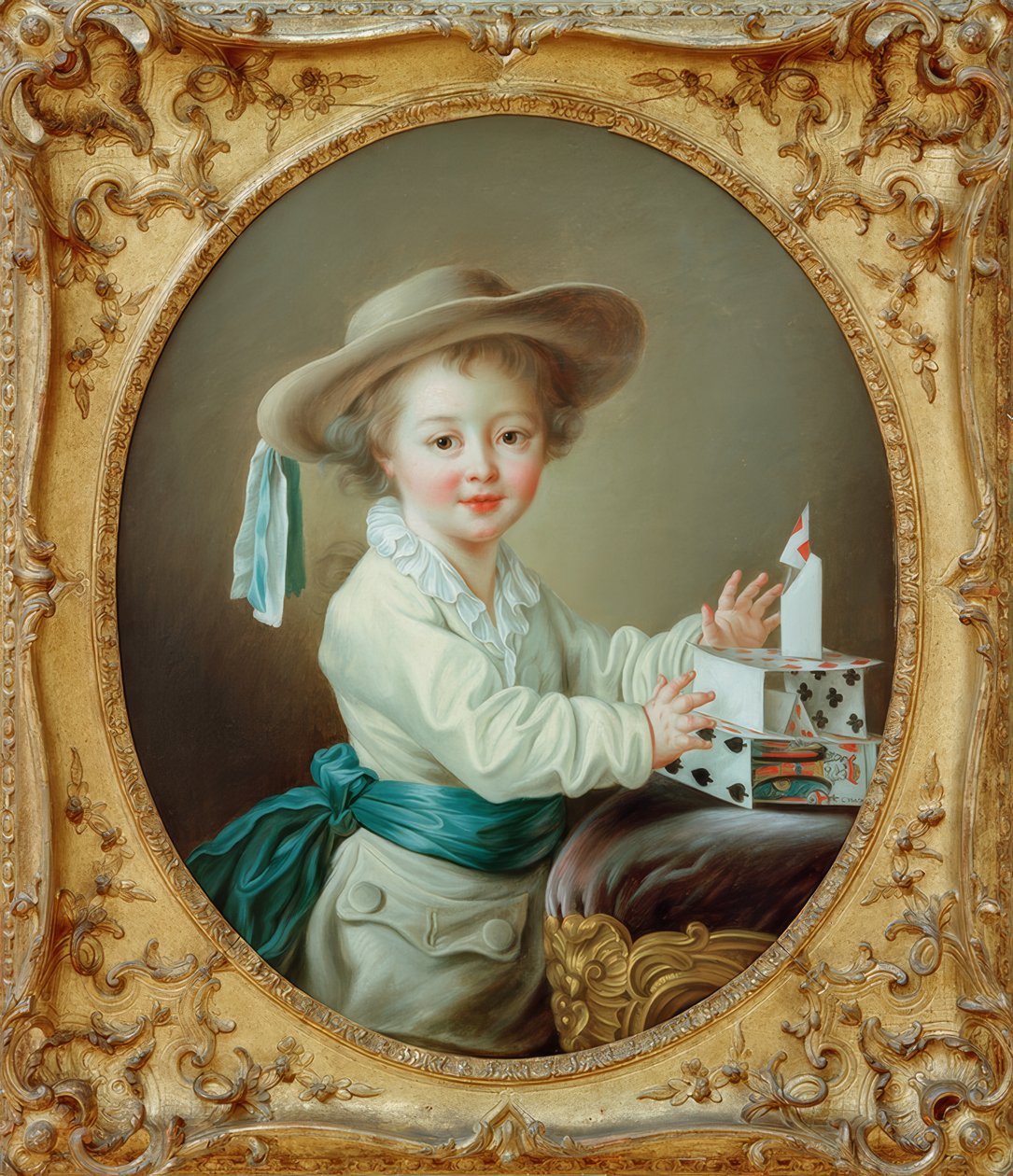 Malý chlapec staví domeček z karet od Francois Hubert Drouais