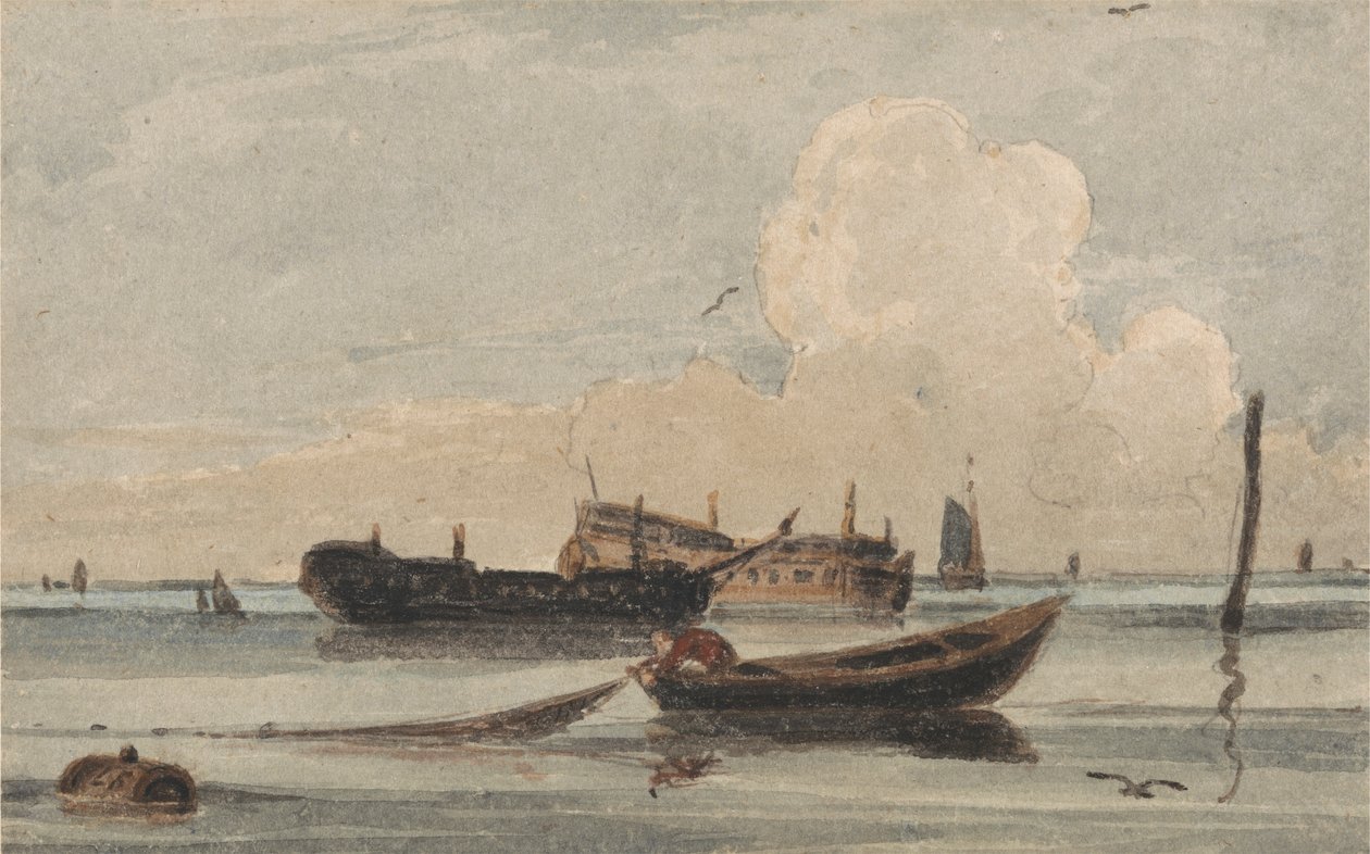Lodě na klidném moři od Francois Louis Thomas Francia