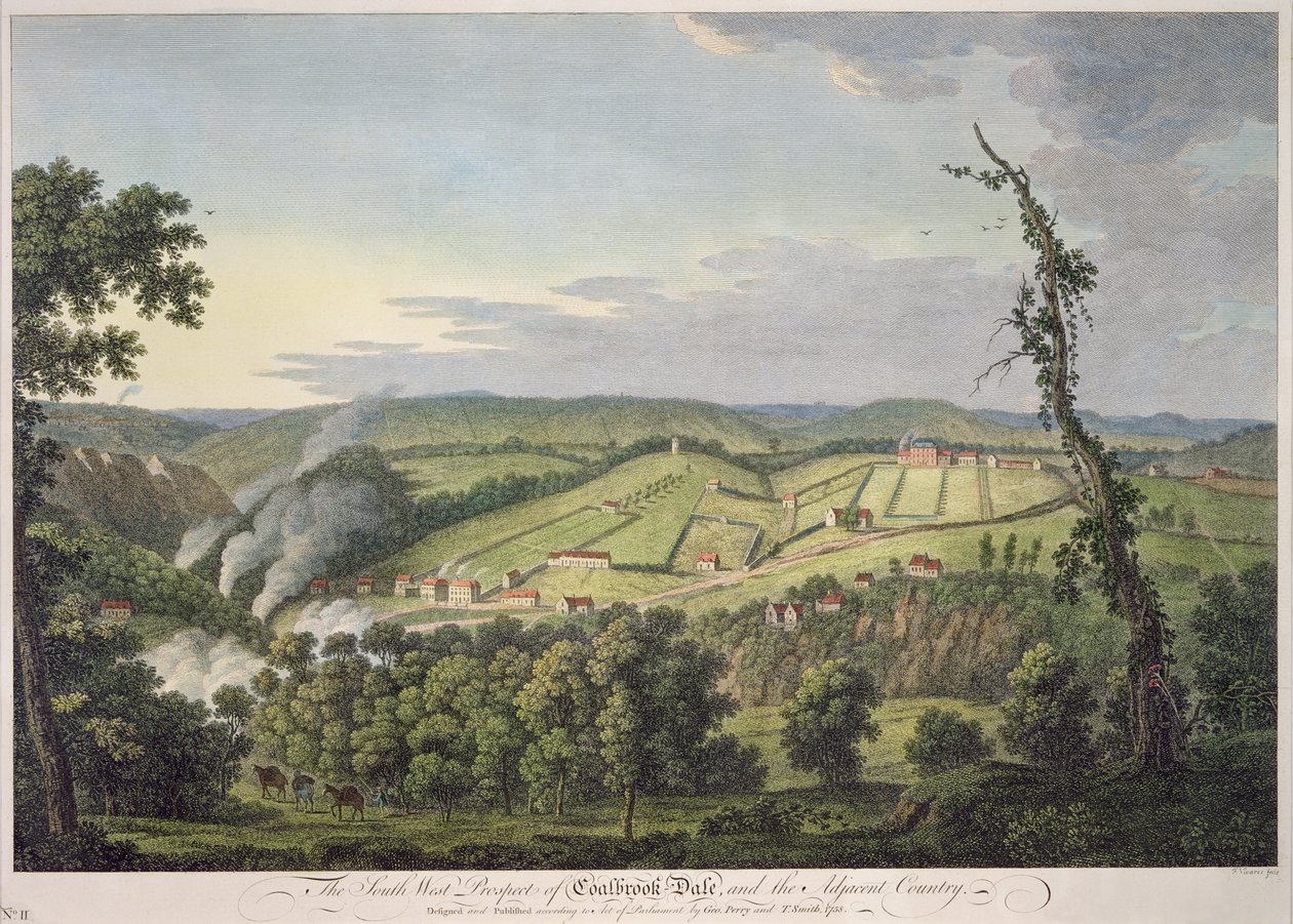 South-West Prospect of Coalbrookdale (ručně kolorovaná rytina) od Francois Vivares