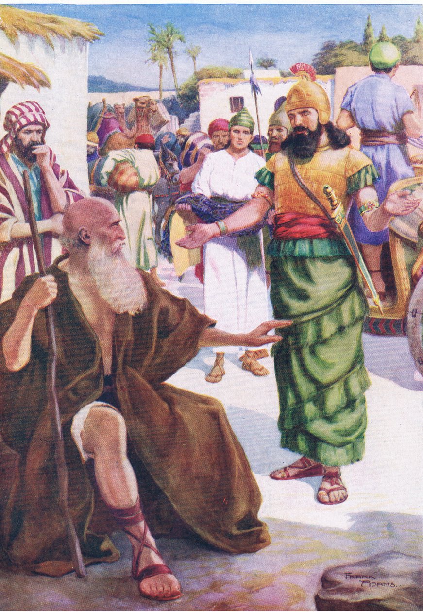 Naaman a Elisha, z The Bible Picture Book vydané Thomasem Nelsonem, kolem roku 1950 od Frank Adams