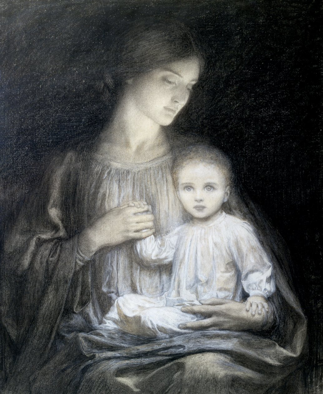 Matka a dítě, kolem roku 1920 (tužka, kvaš a dřevěné uhlí) od Frank Dicksee