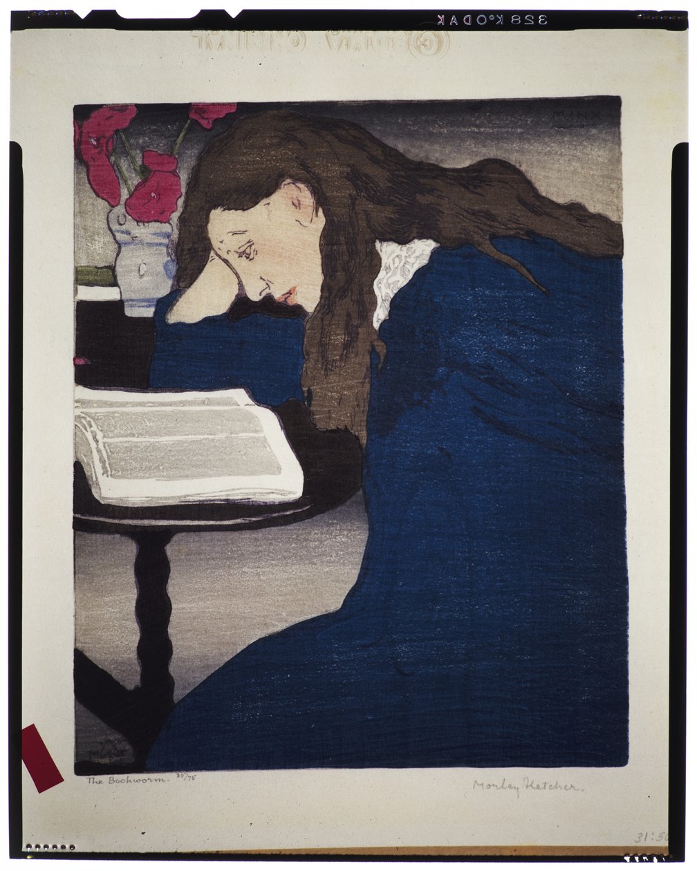 The Bookworm, cca 1920-25 (dřevořez) od Frank Morley Fletcher