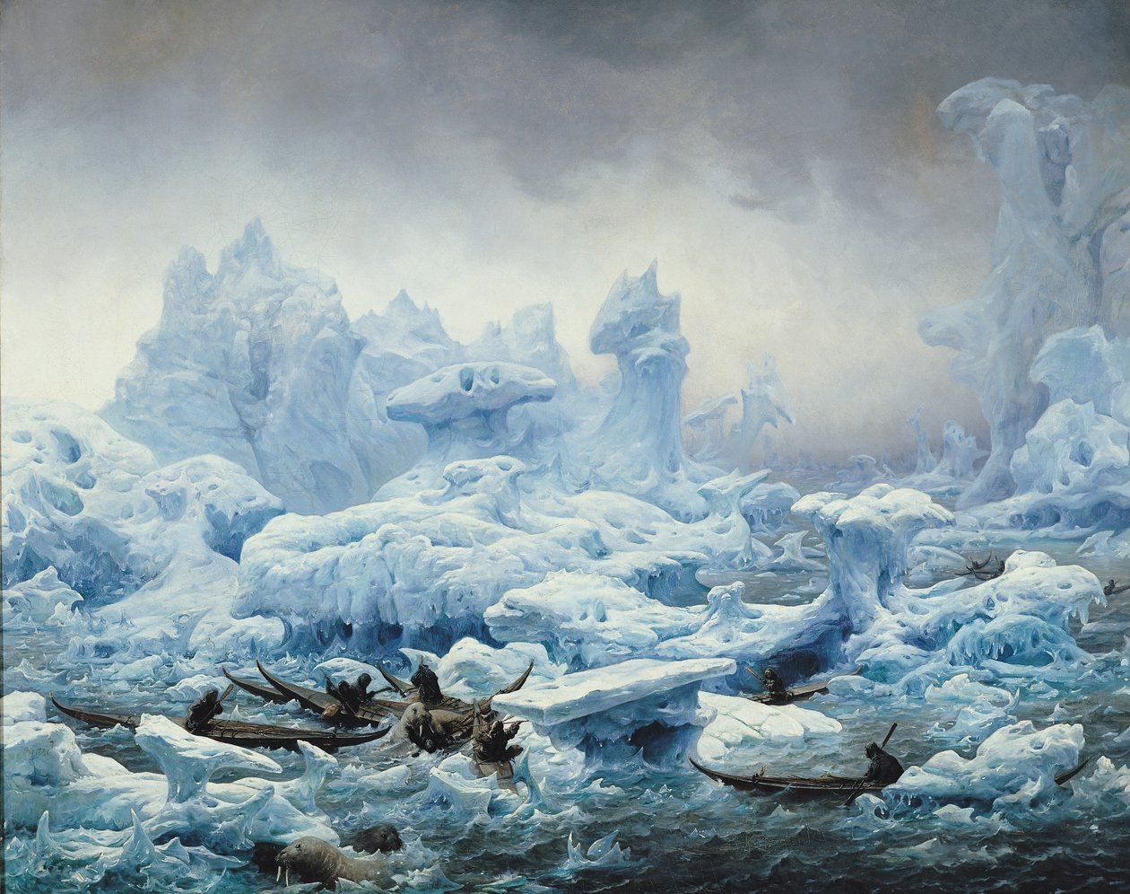 Lov mrožů v Severním ledovém oceánu, 1841 od François Auguste Biard