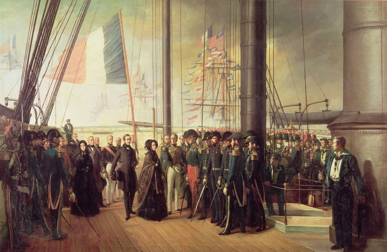 Královna Viktorie I., přijatá na palubu parníku „Le Gomer“ kontradmirálem Lasusse, 15. října 1844 od François Auguste Biard