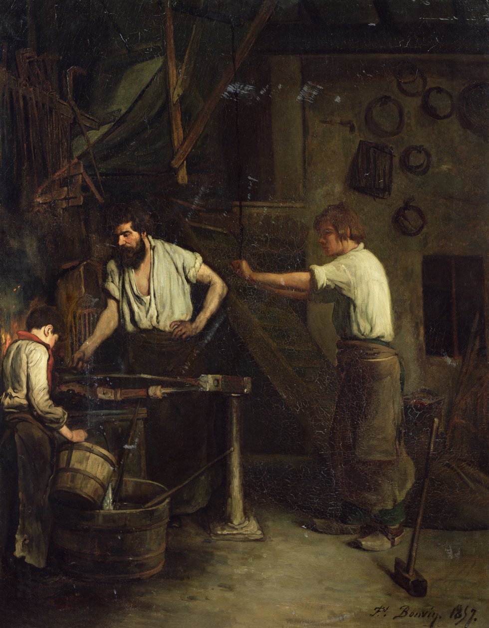 The Blacksmiths, Memory of Treport, 1857 od François Bonvin