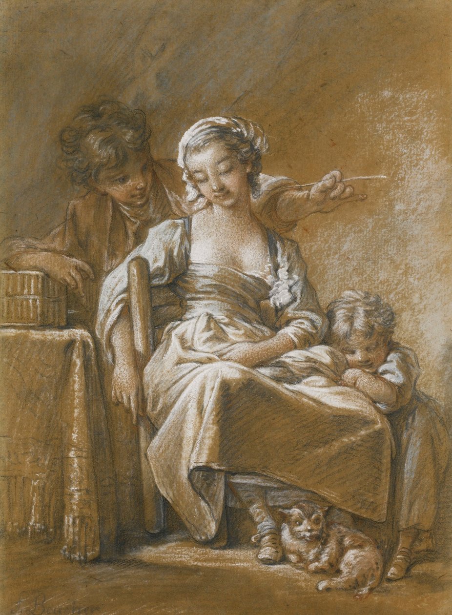 MLADÁ ŽENA SLEDUJE NA PŘEDSEDĚ od François Boucher