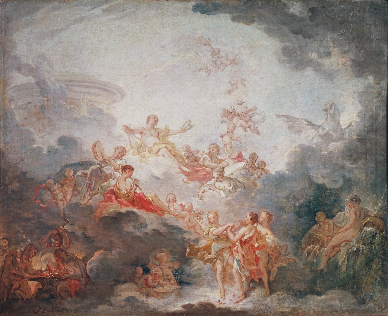 Apollón korunující umění, asi 1763-70 od François Boucher