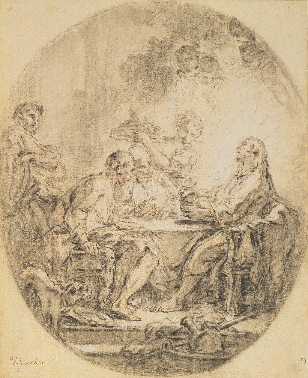 Poutníci v Emauzích (černobílá křída a sangvinik) od François Boucher