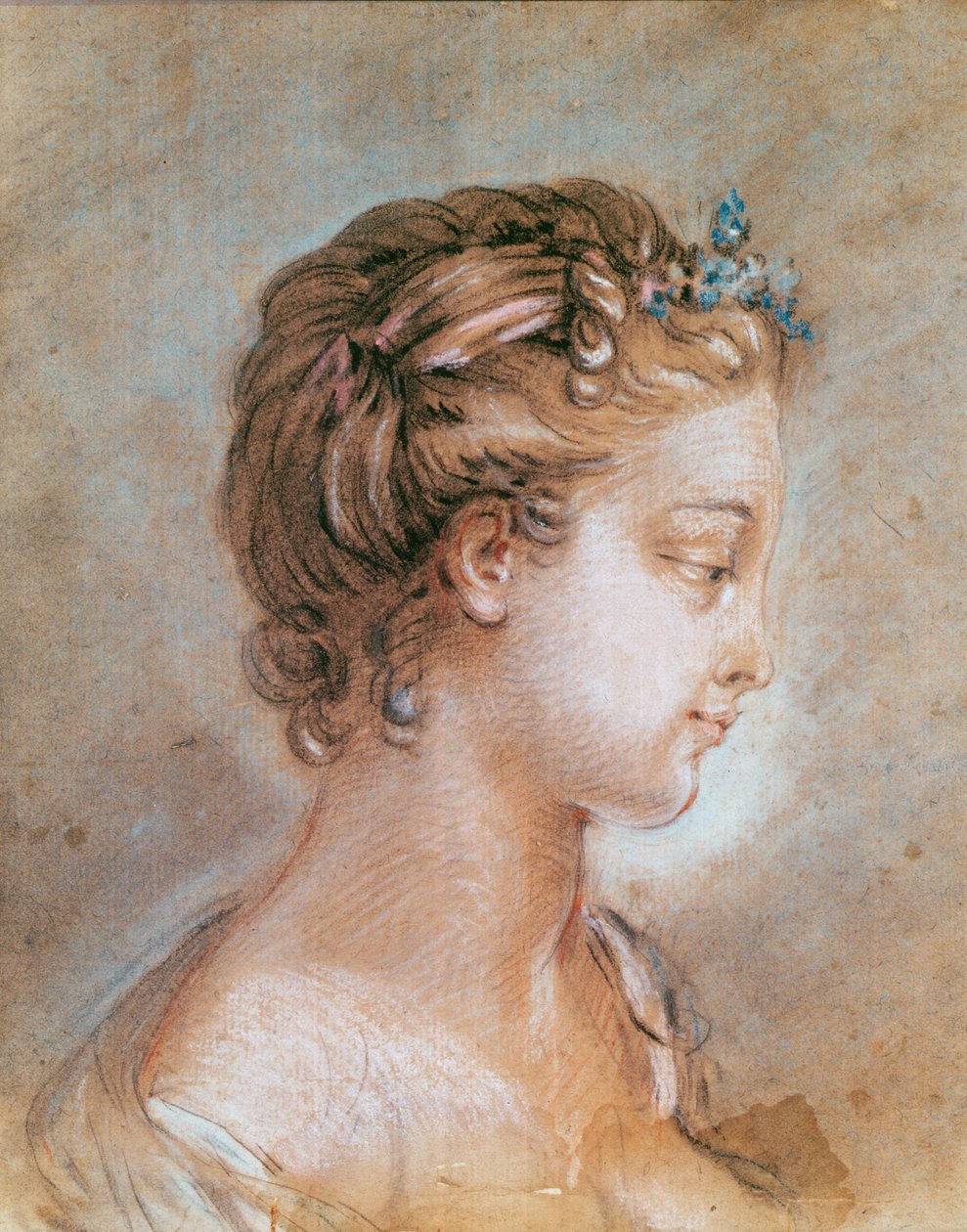 Portrét mladé dívky (křída a sangvinik na papíře) od François Boucher