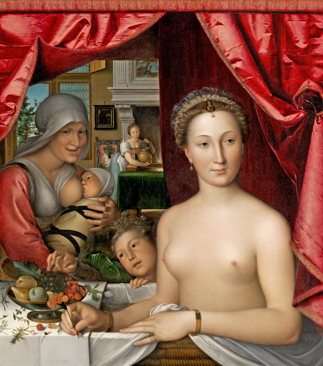 Dáma ve své koupeli, kolem roku 1571 od François Clouet