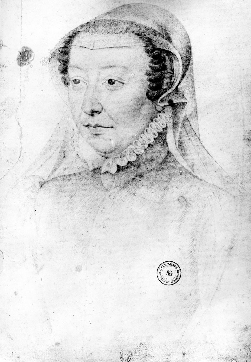 Kateřina Medicejská, asi 1560 (pierre noire a červená křída na papíře) od François Clouet