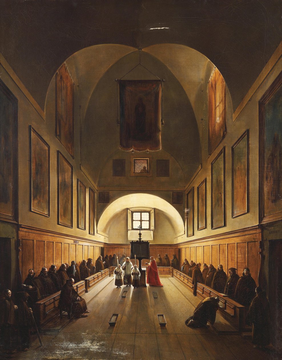 Sbor kapucínského kostela Santa Maria Immacolata a via Veneto v Římě, podepsán na portálu od Francois Marius Granet