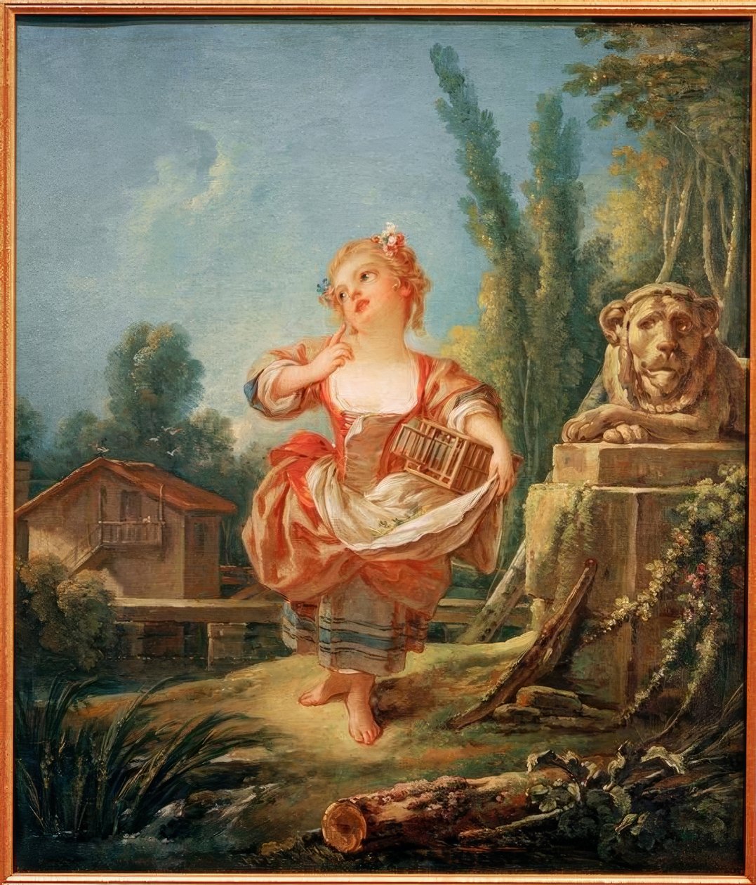 Dívka s ptačí klecí od François Boucher