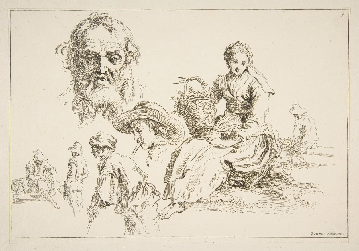 List náčrtů, ca. 1735. od François Boucher