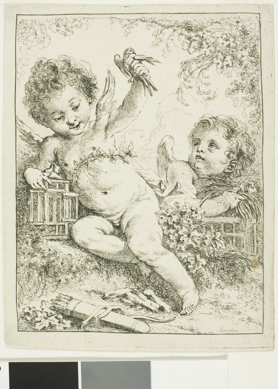 Dva putti s ptákem od François Boucher
