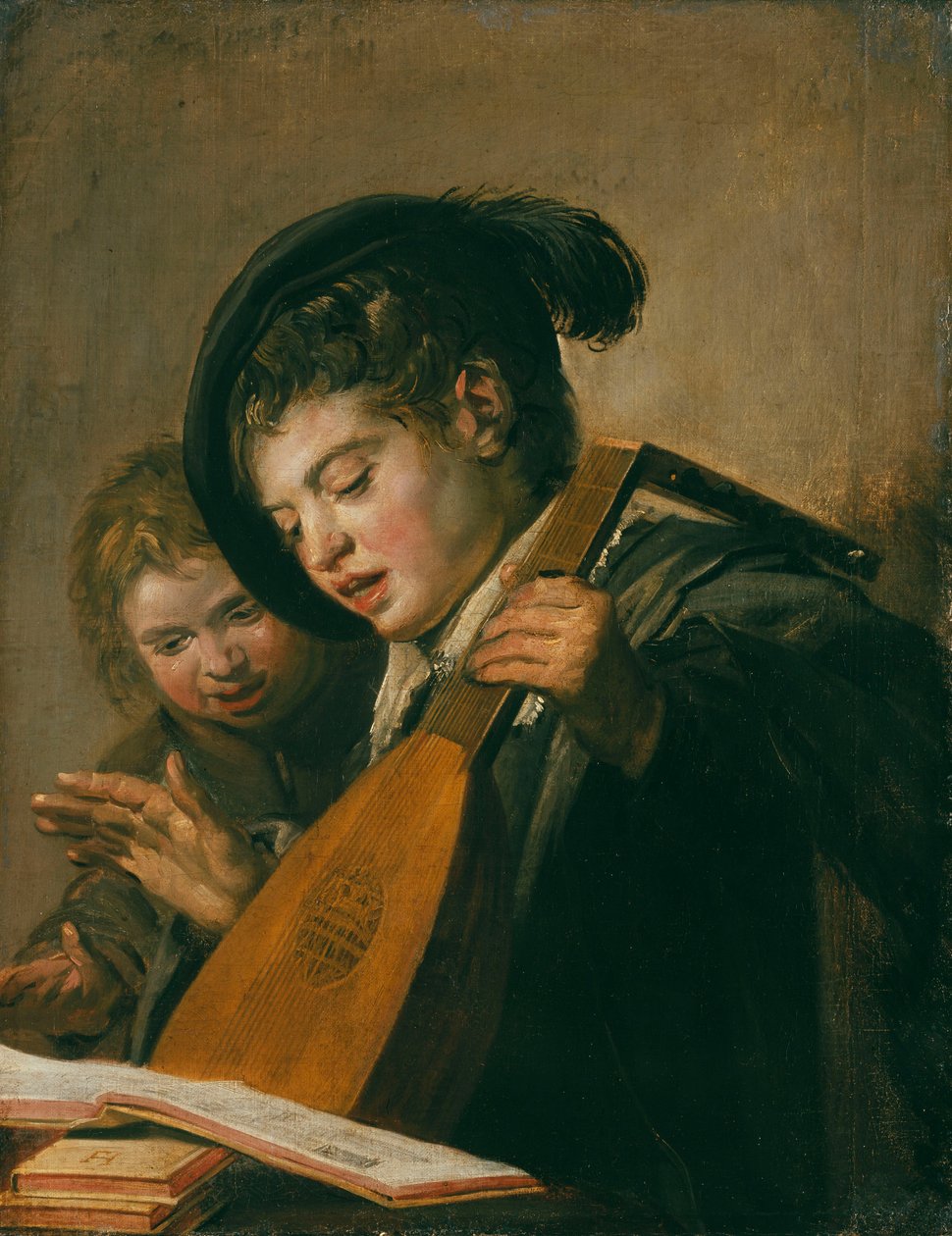 Dva chlapci dělají hudbu. od Frans Hals
