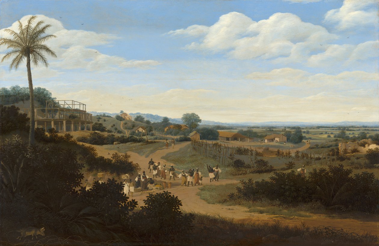 Brazilská krajina s rozestavěným domem od Frans Post