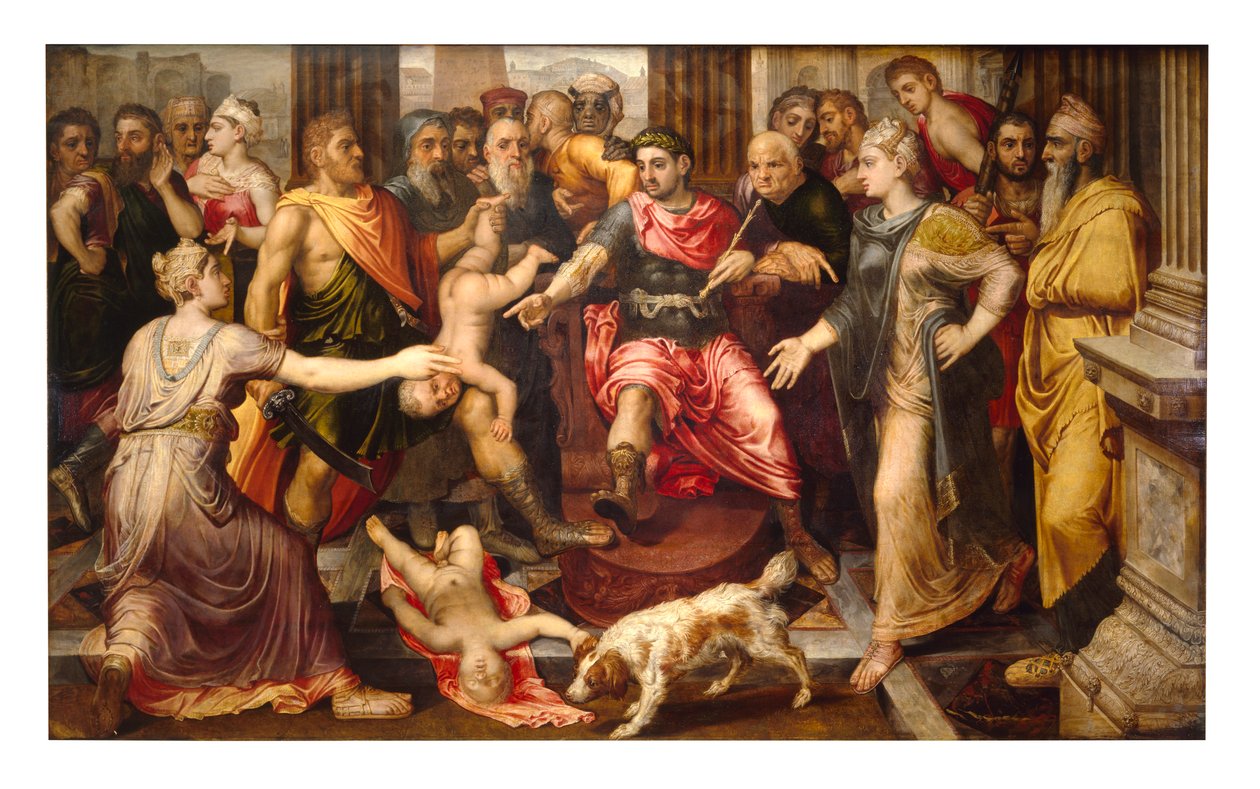 Soud Šalamounův (olej na panelu) od Frans Floris