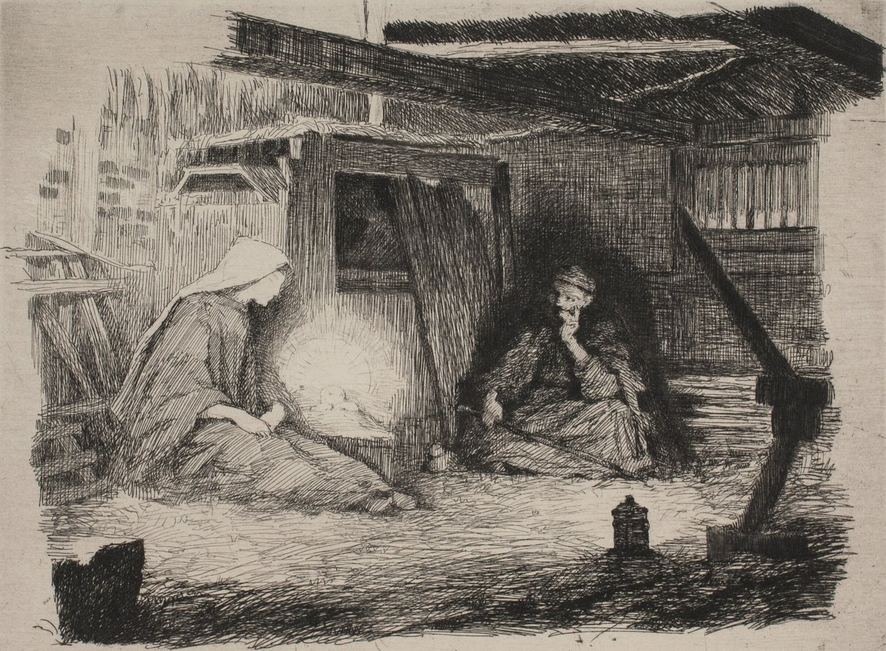 Marie, Ježíšek a Josef na Štědrý den od Frans Schwartz
