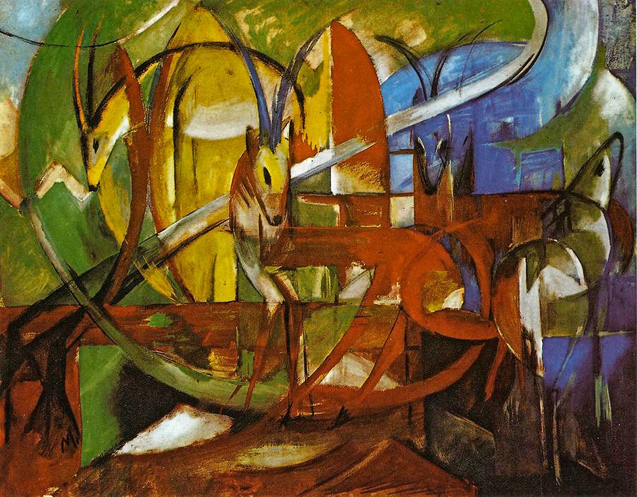 Gazely, 1913 (tempera na palubě) od Franz Marc
