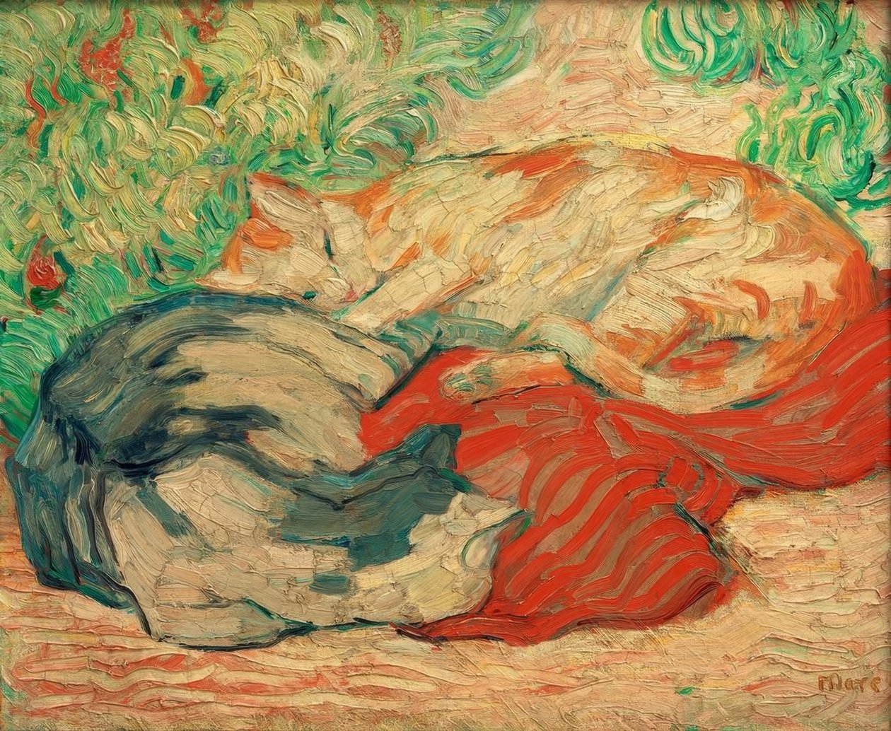 Kočky na červenou látku od Franz Marc