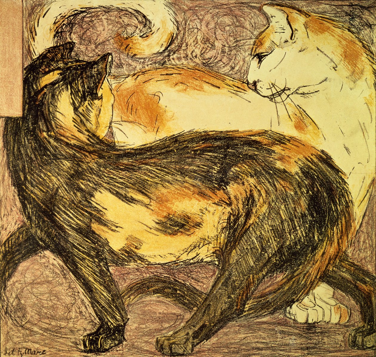 Dvě kočky (náčrt) od Franz Marc