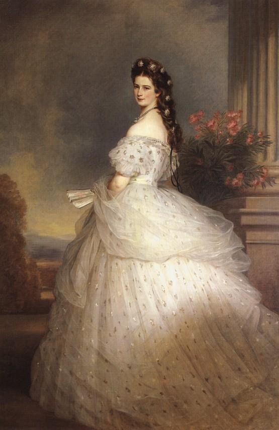Císařovna Alžběta Rakouská ve dvorských gala šatech s diamantovými hvězdami od Franz Xaver Winterhalter