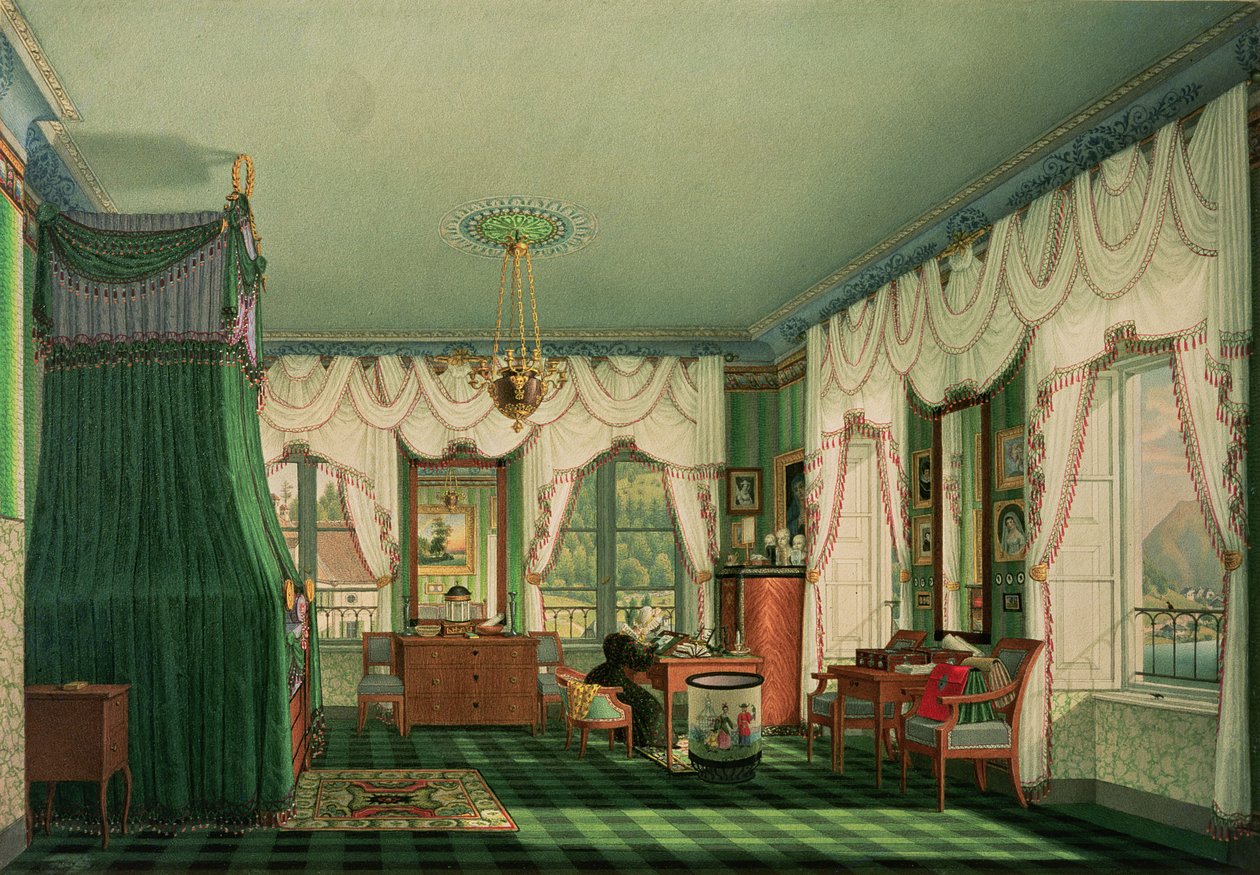 Ložnice Alžběty Bavorské, Schloss Tegernsee. c.1840 od Franz Xavier Nachtmann