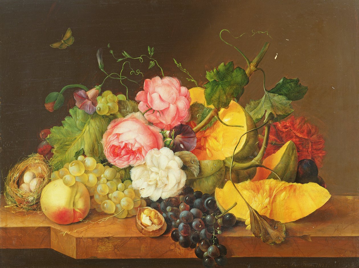 Zátiší s květinami a ovocem, 1821 od Franz Xavier Petter