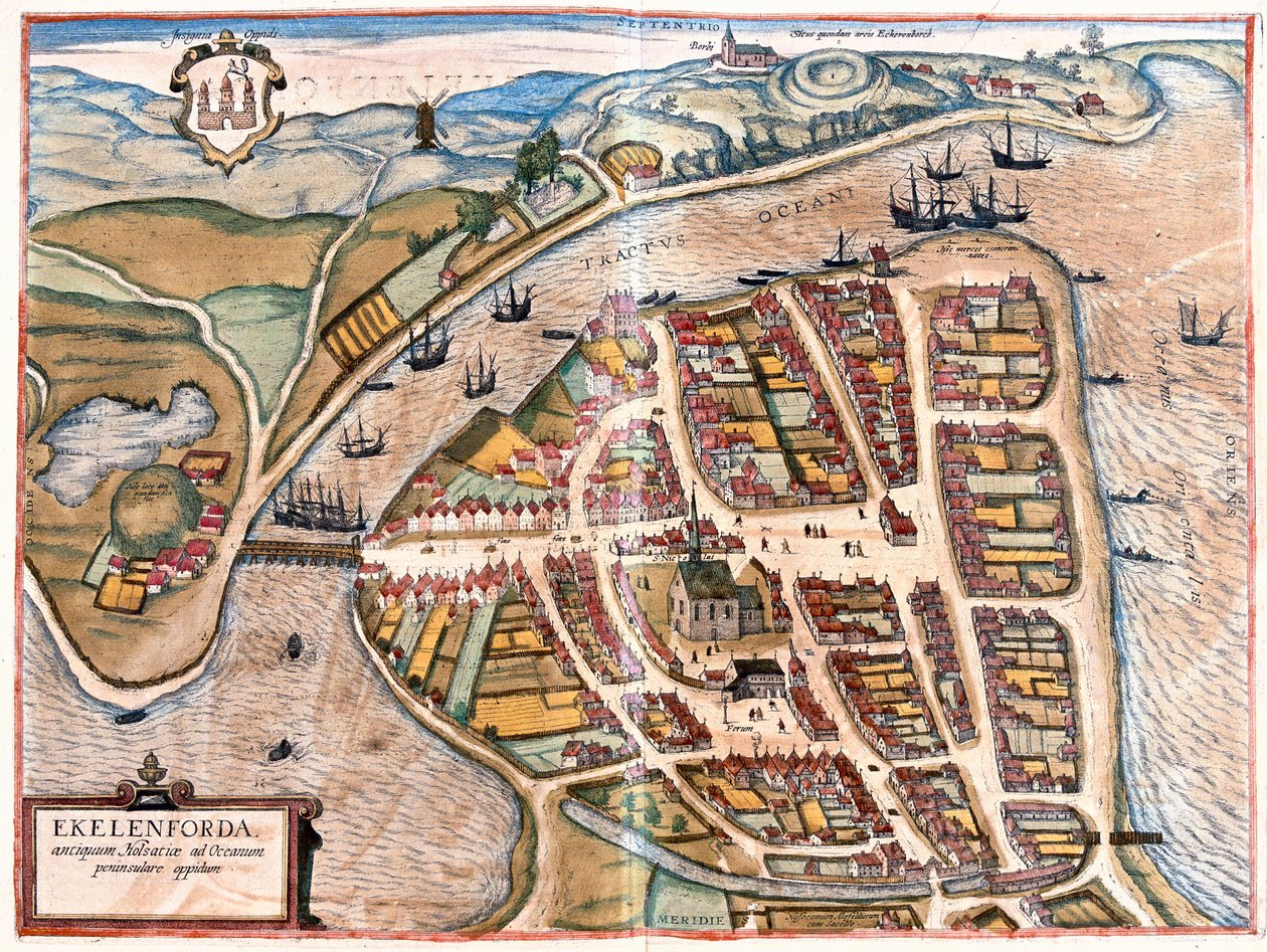 Eckernforde, Německo (rytina od Franz Hogenberg